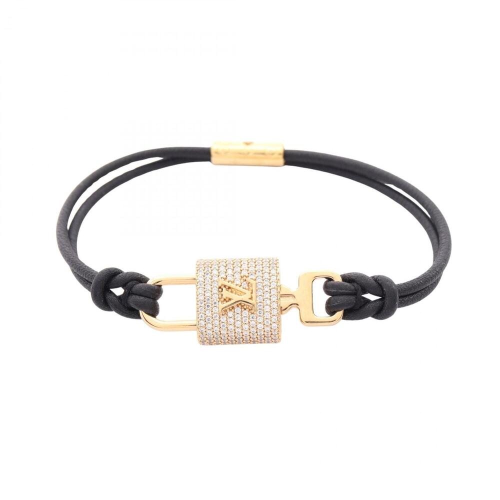 LOUIS VUITTON Black Leather Charm Bracelet